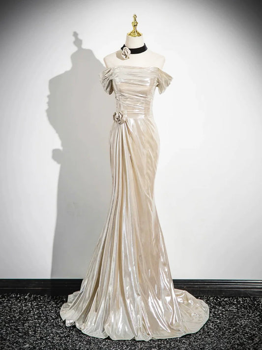 Meerjungfrau-Partykleid mit schulterfreiem Schnitt, wunderschönes Champagner-Abendkleid, MD7852