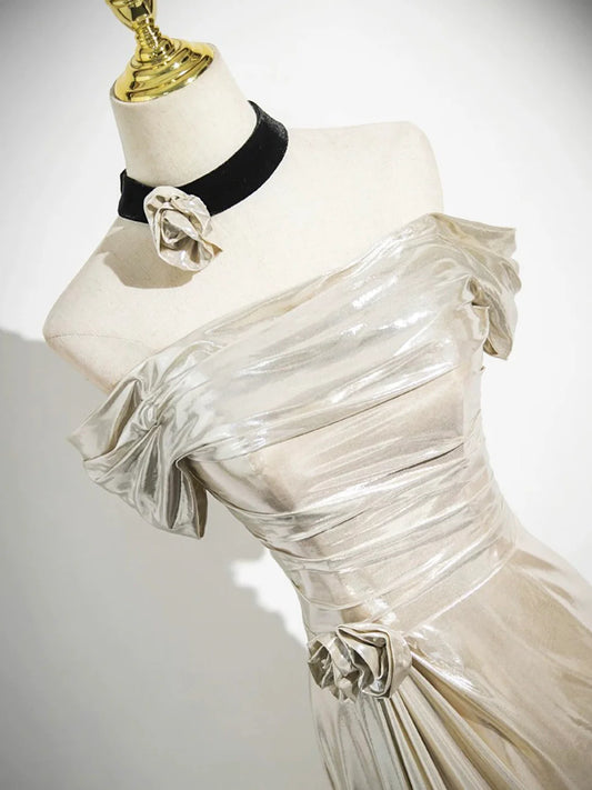 Meerjungfrau-Partykleid mit schulterfreiem Schnitt, wunderschönes Champagner-Abendkleid, MD7852