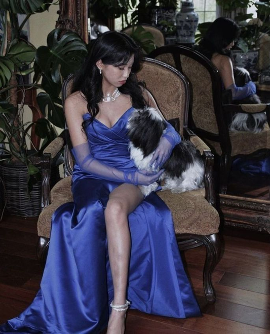 Robe de soirée longue en satin violet, élégante, bustier, coupe trapèze, MD7928