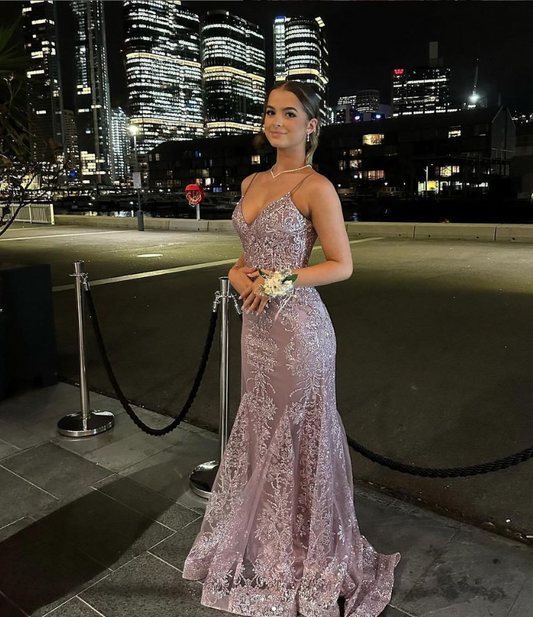 Robe de soirée longue et élégante à bretelles spaghetti, style sirène, MD7930