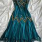 Spaghetti Straps Chiffon Beads Midi Length Vintage Prom Dress, MD7936