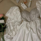 White Sweetheart Neck Long Sleeves Sequins Long Party Dress, MD7961