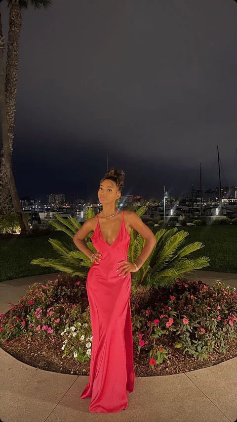 V Neck Hot Pink Long Prom Dress Formal Evening Dress, MD7987