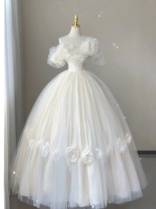 Lovely Off Shoulder A-Line Tulle Wedding Dress Quinceanera Dress, MD7995