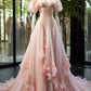 Light Pink V Neck A-Line Organza Birthday Dress Wedding Dress, MD8000