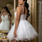 Fashionable Homecoming Dress Spaghetti Strap V Neck Sequins Tulle Applique Back to School Outfits Party Dress D7872