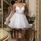 Fashionable Homecoming Dress Spaghetti Strap V Neck Sequins Tulle Applique Back to School Outfits Party Dress D7872