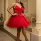 Fashionable Homecoming Dress Spaghetti Strap V Neck Sequins Tulle Applique Back to School Outfits Party Dress D7872