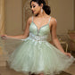 Fashionable Homecoming Dress Spaghetti Strap V Neck Sequins Tulle Applique Back to School Outfits Party Dress D7872