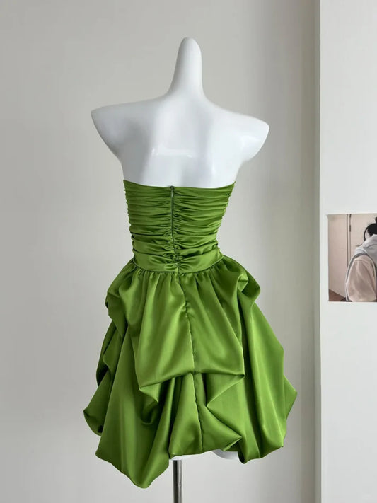 Simple Green Strapless Ruffled Hem Design A-line Mini Party Dress Homecoming Dress D1519