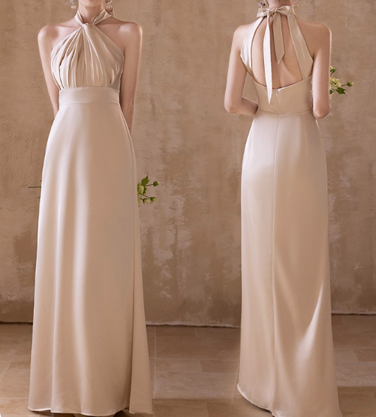 Minimalist Bridesmaid Dress A Line Halter Prom Dress Evening Dress Gala Dress Bridesmaid  D2542