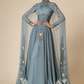 Modest Blue High Neck A-Line Beading Long Prom Dress Formal Evening Gown, D831