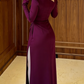 Schlichtes dunkelviolettes langes Partykleid mit langen Ärmeln, Abendkleid MD7747