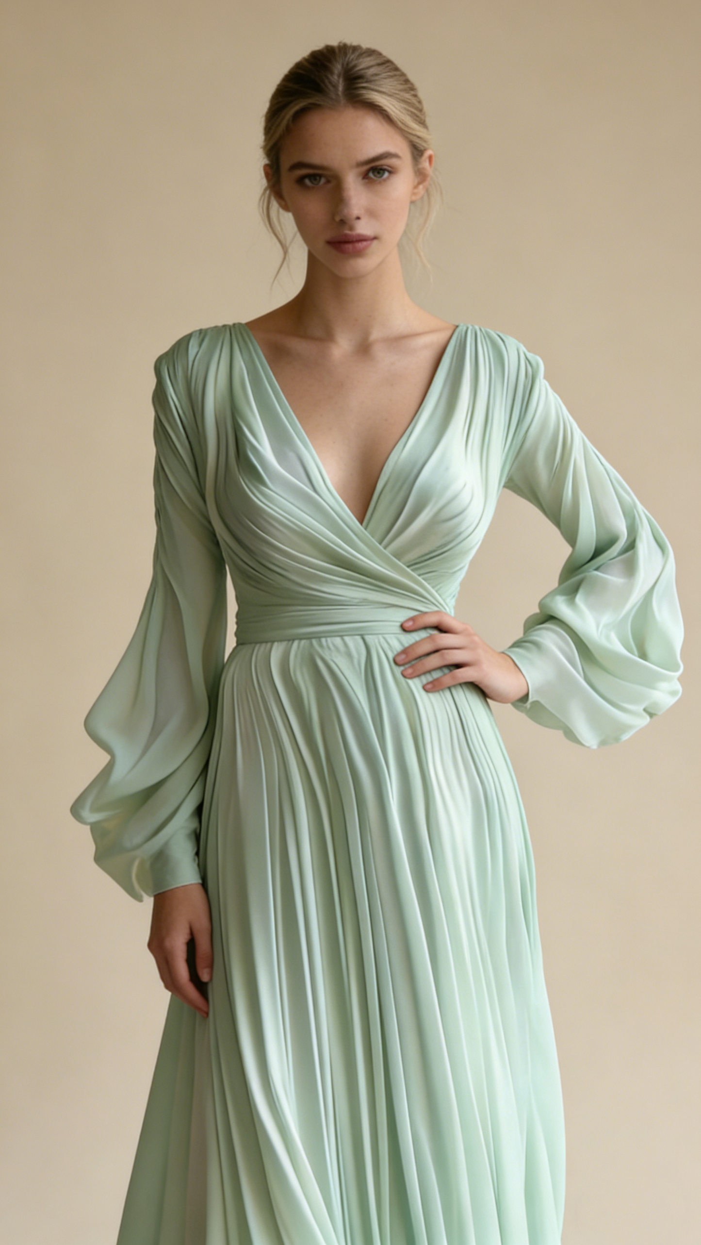 Schlichtes weißes A-Linien-Chiffon-Vintage-Abendkleid mit V-Ausschnitt, langes Partykleid, D867