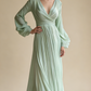 Schlichtes weißes A-Linien-Chiffon-Vintage-Abendkleid mit V-Ausschnitt, langes Partykleid, D867