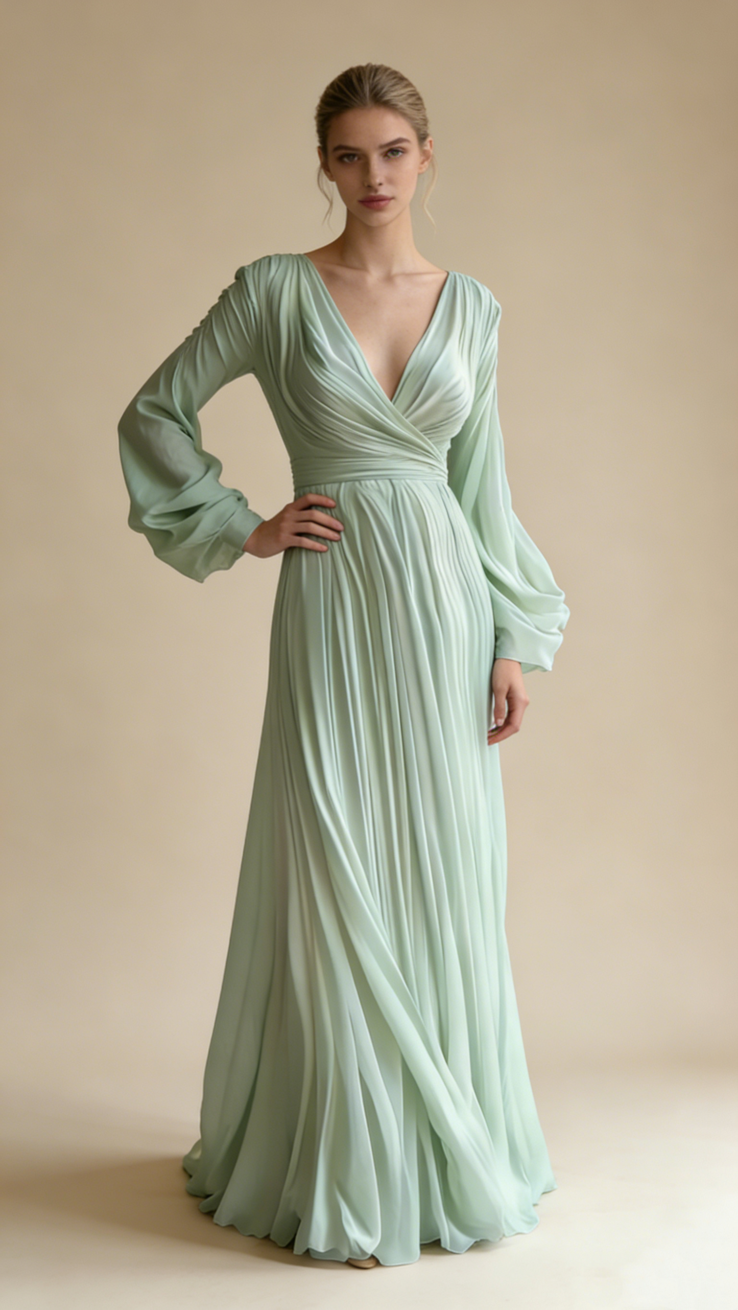 Schlichtes weißes A-Linien-Chiffon-Vintage-Abendkleid mit V-Ausschnitt, langes Partykleid, D867