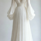 Schlichtes weißes A-Linien-Chiffon-Vintage-Abendkleid mit V-Ausschnitt, langes Partykleid, D867