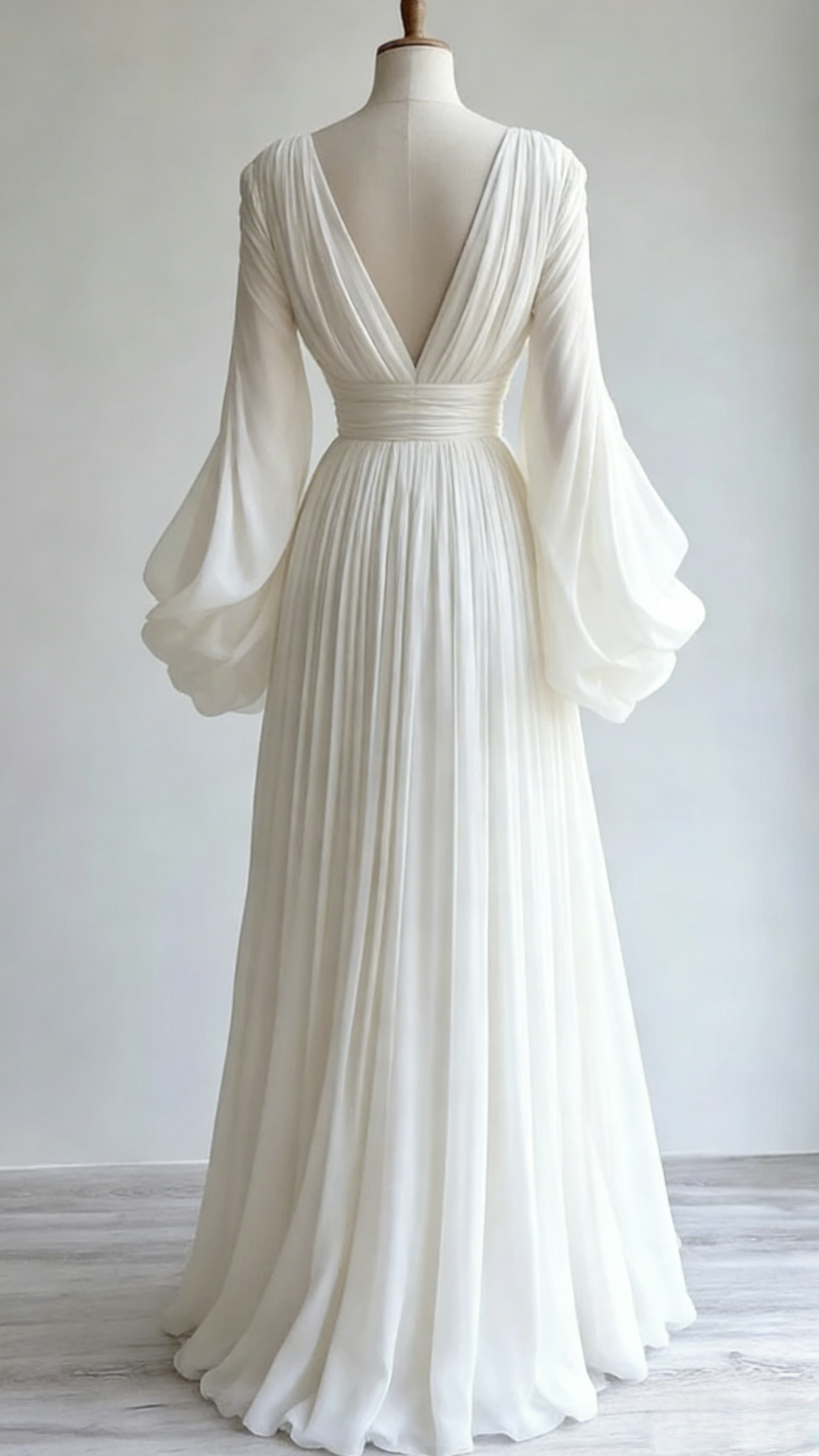 Schlichtes weißes A-Linien-Chiffon-Vintage-Abendkleid mit V-Ausschnitt, langes Partykleid, D867