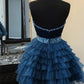 Stunning Homecoming Dress Halter Beaded Sequins Tulle V Neck Cascade Back to School Outfits Party Dress D7937
