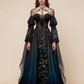 Marineblaues, langes, formelles Ballkleid in A-Linie mit langen Ärmeln und Applikationen, D56