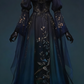 Marineblaues, langes, formelles Ballkleid in A-Linie mit langen Ärmeln und Applikationen, D56