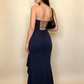 Navy Blue Strapless Sheath Long Party Dress with Split MD7811