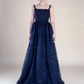 Navy Blue Straps A-Line Lace Long Prom Dress Evening Gown MD7844