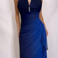 Navy Blue V Neck Ombre Sheath Chiffon Vintage Long Evening Party Dress, D648