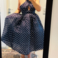Navy Halter A-Line Backless Polka Dots Long Party Dress, D175