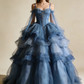 New Arrial Ball Gown Blue Spaghetti Straps Pleated Tulle Prom Dresses Quinceanera Dress Evening Gala Gown      D4793