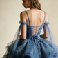 New Arrial Ball Gown Blue Spaghetti Straps Pleated Tulle Prom Dresses Quinceanera Dress Evening Gala Gown      D4793