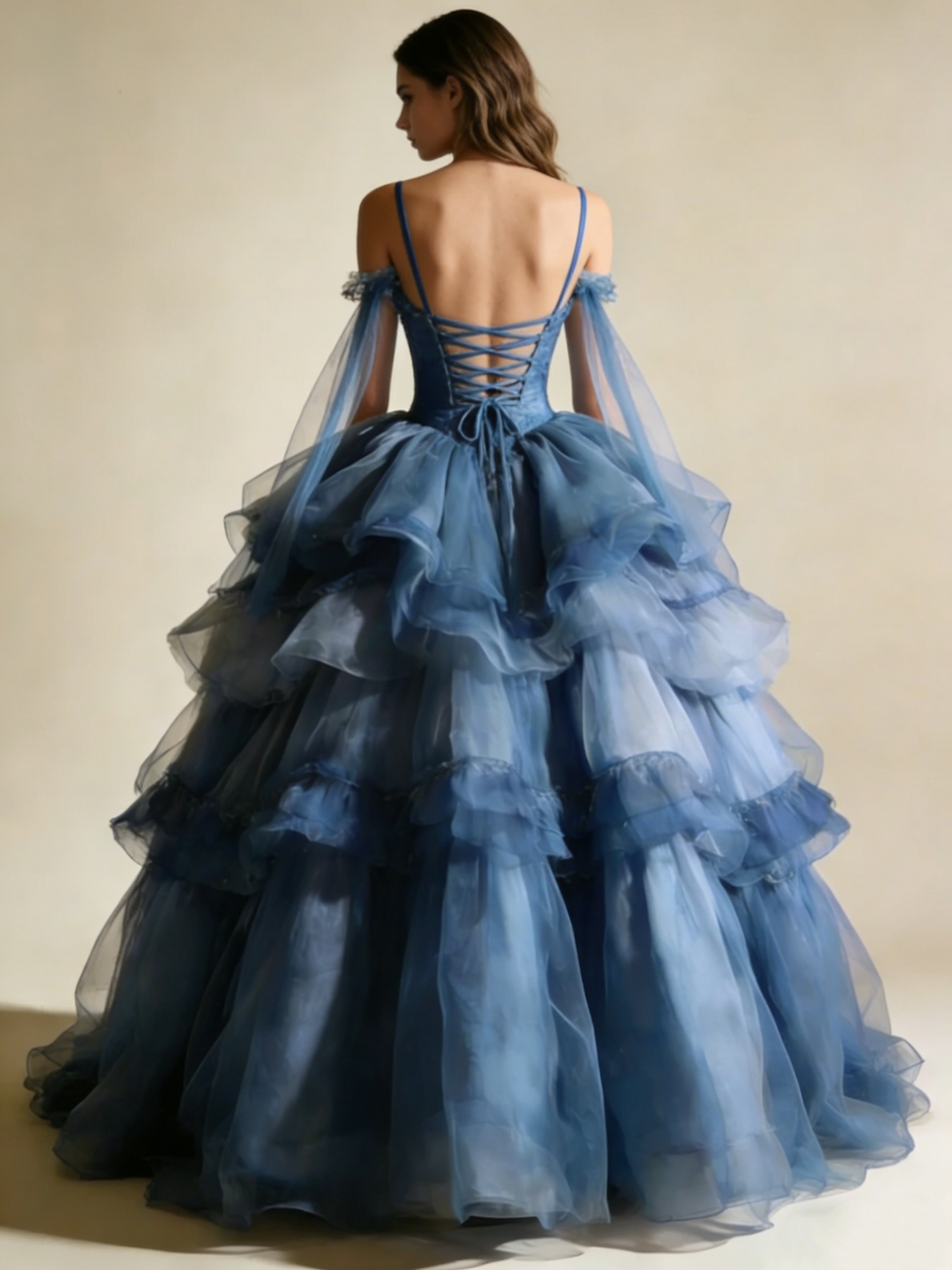 New Arrial Ball Gown Blue Spaghetti Straps Pleated Tulle Prom Dresses Quinceanera Dress Evening Gala Gown      D4793