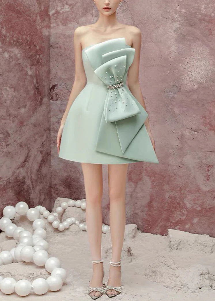 Beautiful Homecoming Dress Strapless Rinestone Bowknot Back to School Outfits Party Dress D7247