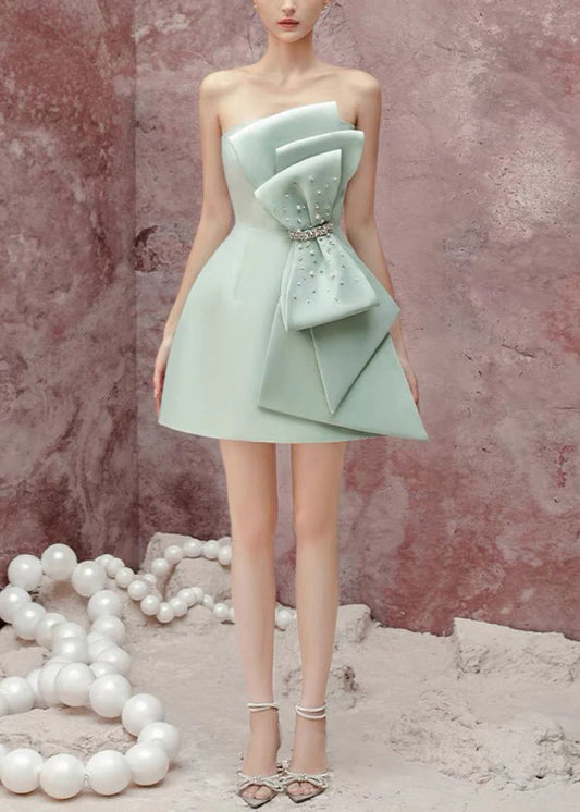 Beautiful Homecoming Dress Strapless Rinestone Bowknot Back to School Outfits Party Dress D7247