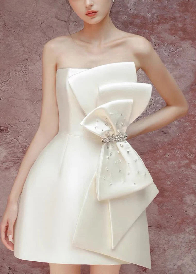 Beautiful Homecoming Dress Strapless Rinestone Bowknot Back to School Outfits Party Dress D7247