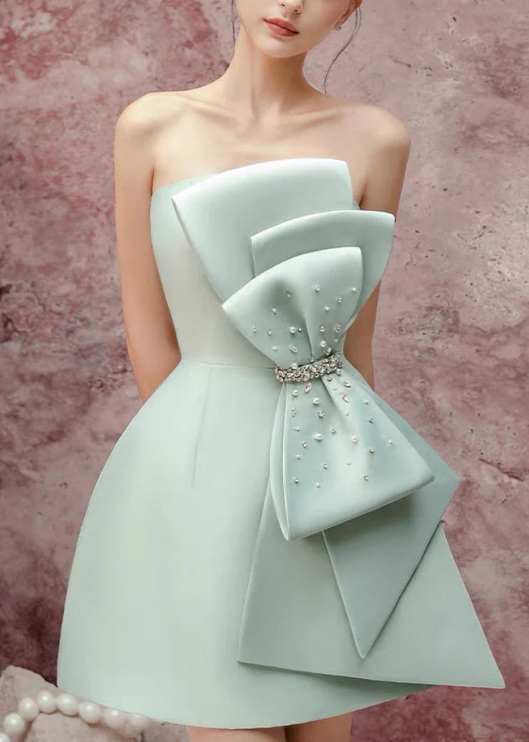 Beautiful Homecoming Dress Strapless Rinestone Bowknot Back to School Outfits Party Dress D7247