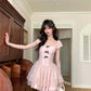 Cute Suqare Neckline Lace Tiered Draped Short Prom Dress Homecoming Dress with Bowknot  D1754