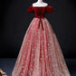 Burgundy/Pink Tulle Velvet Long Prom Dress, Burgundy Formal Dress MD7168