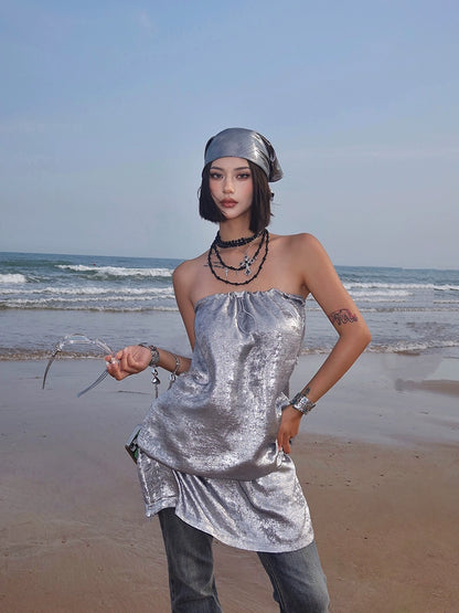 New Fashion Silvery Glitter Strapless Design A-line Party Dress, D1422