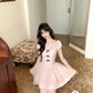 Cute Suqare Neckline Lace Tiered Draped Short Prom Dress Homecoming Dress with Bowknot  D1754