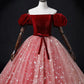 Burgundy/Pink Tulle Velvet Long Prom Dress, Burgundy Formal Dress MD7168