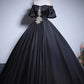 Black A-Line Satin Long Prom Dress, Black Satin Long Formal Dress MD7172