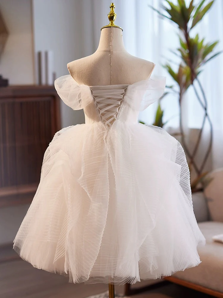 White Sweetheart Tulle Lace Short Prom Dress, White Homecoming Dress  MD7228
