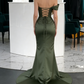 Olive Green Off Shoulder Sheath Satin Long Prom Dress Evening Party Dress, D367