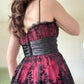 Retro Burgundy Spaghetti Strap Applique Sequin Design A-line Chiffon Satin Party Dress Homecoming Dress D1574