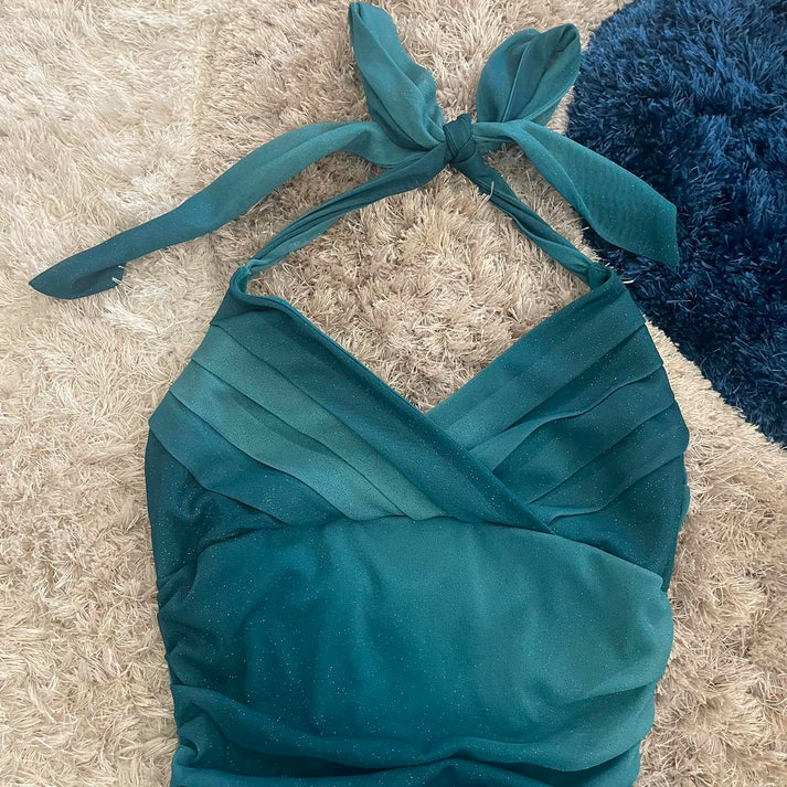 Chic Homecoming Dress Halter V  Neck Cascade Back to School Outfits Party Dress Birthday Outfits D7416