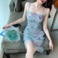 Elegant Sparkling Light Blue Spaghetti Strap Sequin Butterfly Design Sheath Chiffon Party Dress Homecoming Dress D1564