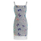Elegant Sparkling Light Blue Spaghetti Strap Sequin Butterfly Design Sheath Chiffon Party Dress Homecoming Dress D1564