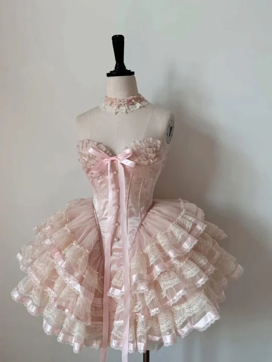 Chic Homecoming Dress Sweetheart Bowknot Pearl Tulle Cascade Back to School Outfits Party Dress Birthday Outfits D7415