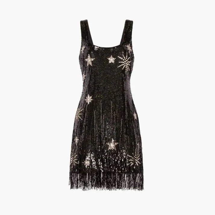 Chic Homecoming Dress  Tassel Square Neck Star Sequins Back to School Outfits Party Dress Birthday Dress D7414